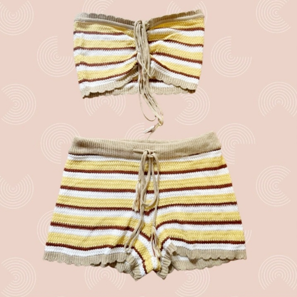Crochet Two-piece Shorts Set M
